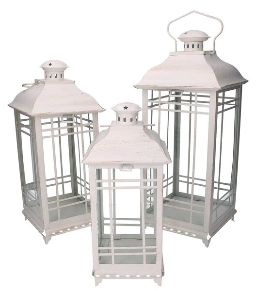 Set 3 Lanterne in Metallo crema quadra