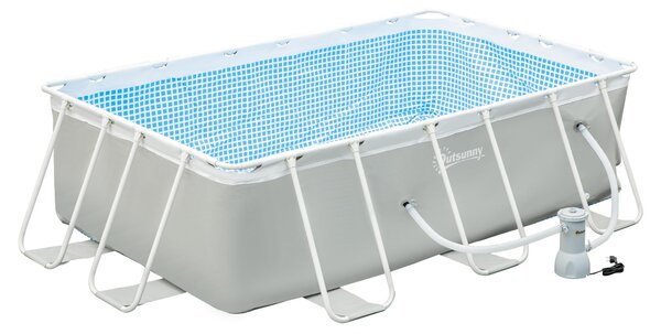 Piscina Fuori Terra Rettangolare 340x215x80 cm Telaio in Acciaio Grigia