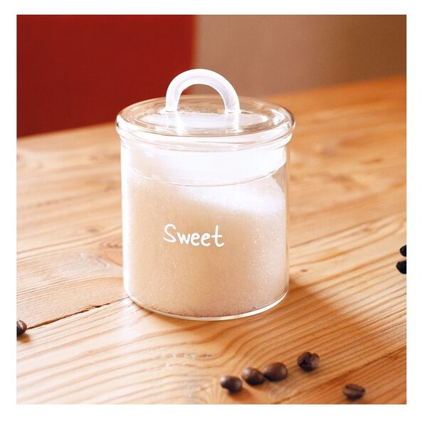 WD Lifestyle WD601B Barattolo Zuccheriera 300ml Sweet Vetro Borosilicato Manico Bianco Tappo Ermetico