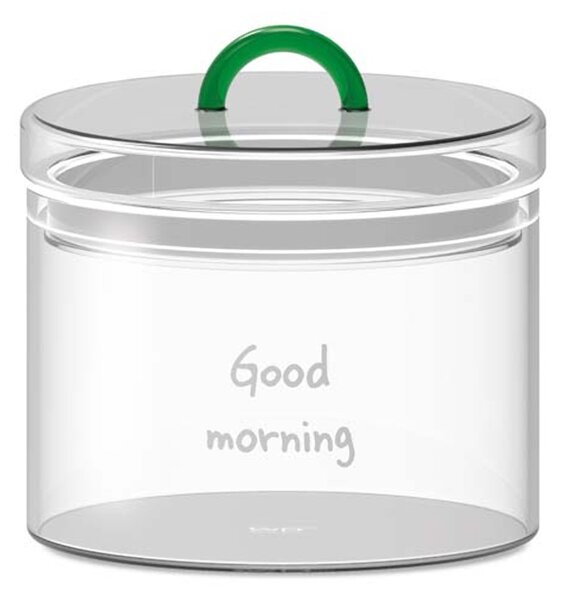 WD Lifestyle WD600 Barattolo 1,4L Good Morning Vetro Borosilicato Manico Verde Tappo Ermetico
