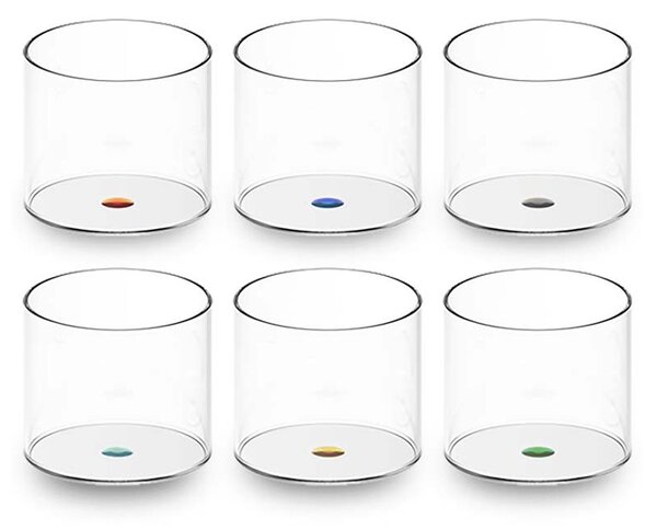 WD Lifestyle WD654 Set 6 Bicchieri 350ml Vetro Borosilicato Base Decoro ad Anello Colorato