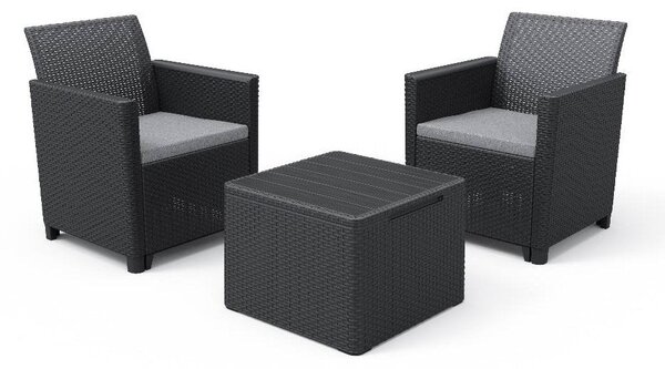 Set Tavolino e 2 Poltrone da Giardino Effetto Rattan Keter Claire Balcony Antracite