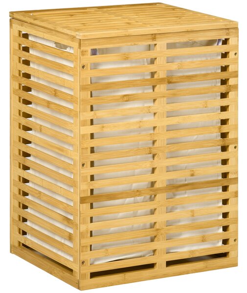 Cesto Portabiancheria in Bambù 44x37x62,5 cm con Coperchio e Sacca in Poliestere Rimovibile