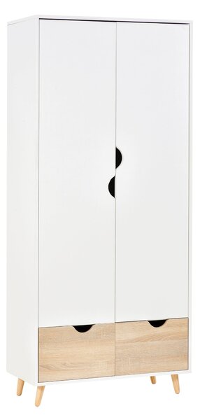 Armadio Guardaroba 80x40x180 cm 2 Ante e 2 Cassetti Bianco