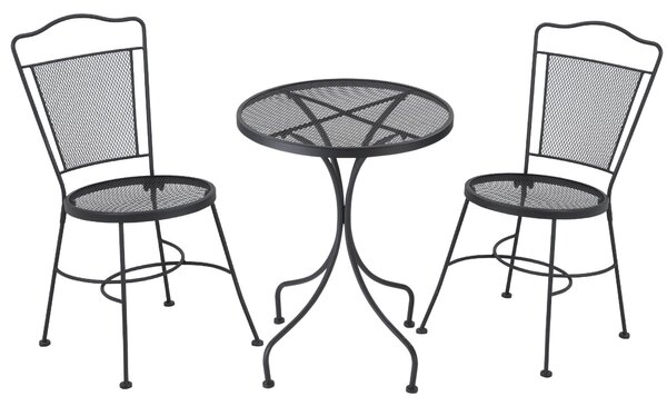 Set Tavolo e 2 Sedie da Giardino in Metallo Nero