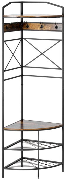 Appendiabiti Angolare da Terra 50x50x183 cm in Legno e Acciaio con Panca e Scarpiera Marrone