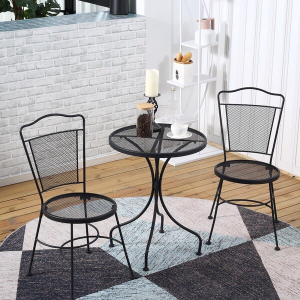 Set Tavolo e 2 Sedie da Giardino in Metallo Nero