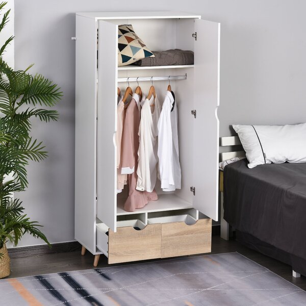 Armadio Guardaroba 80x40x180 cm 2 Ante e 2 Cassetti Bianco