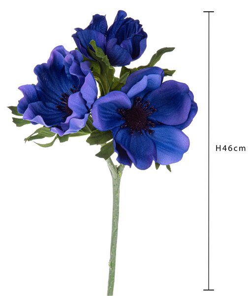 Set 8 Fiori Artificiali di Anemone Composta da 3 Fiori Altezza 46 cm Blu