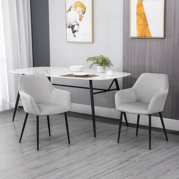 Set 2 Sedie Imbottite 54x57x80 cm in Tessuto Effetto Velluto Grigio