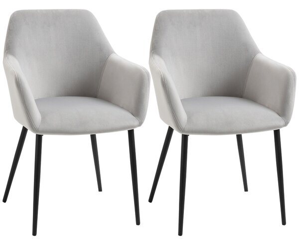 Set 2 Sedie Imbottite 54x57x80 cm in Tessuto Effetto Velluto Grigio