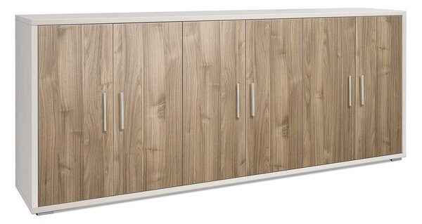 Mobile Basso 6 Ante 203x84x41 cm Ossido Bianco/Noce Stelvio