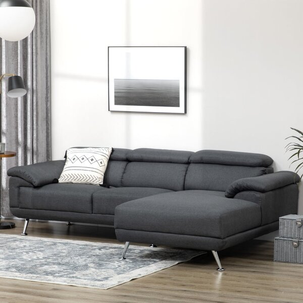 Divano Angolare 3 Posti 249,5x162,5x95 cm in Tessuto Grigio Scuro