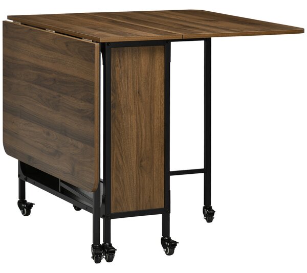 Tavolo Pieghevole 6 Ruote e Mensola 130x80x74 cm in Legno e Metallo Marrone Chiaro