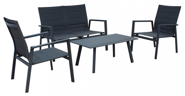 Set Salotto da Giardino Divano 2 Poltrone e Tavolino in Alluminio Antracite