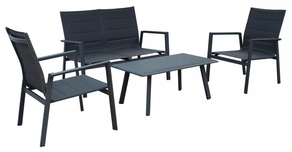 Set Salotto da Giardino Divano 2 Poltrone e Tavolino in Alluminio Antracite