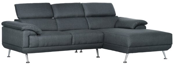 Divano Angolare 3 Posti 249,5x162,5x95 cm in Tessuto Grigio Scuro