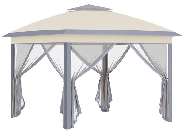 Gazebo Pieghevole da Giardino 3,3x3,3x2,88m con Zanzariera in Acciaio e Tessuto Oxford Beige