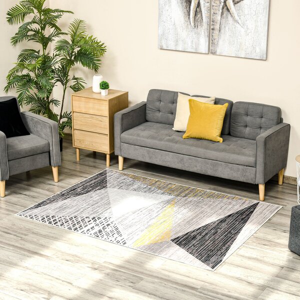 Tappeto Pelo Corto per Interni 200x140 cm in Poliestere Grigio Giallo Bianco