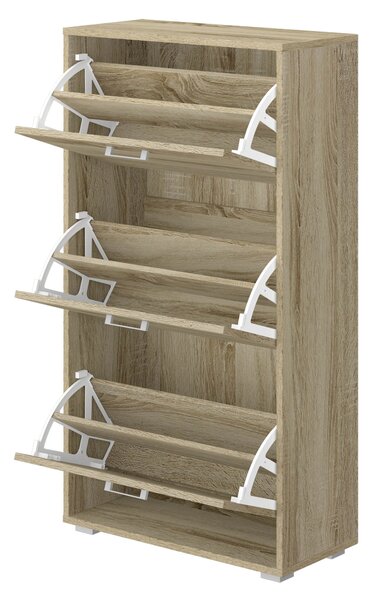 Scarpiera 3 Scomparti 67x28x112 cm 18 Paia in MDF Rovere