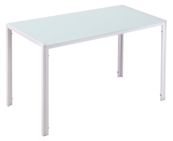 Tavolo Rettangolare 120x60x75 cm in Metallo e Vetro Temperato Bianco