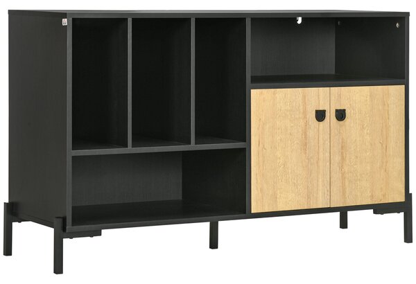 Mobiletto da Salotto 5 Ripiani 2 Ante 120x40x74 cm in Truciolato Nero