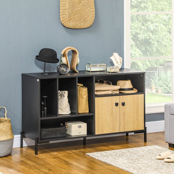 Mobiletto da Salotto 5 Ripiani 2 Ante 120x40x74 cm in Truciolato Nero