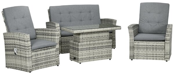 Set Salotto da Giardino Divano + 2 Poltrone + Tavolino in Rattan PE Grigio