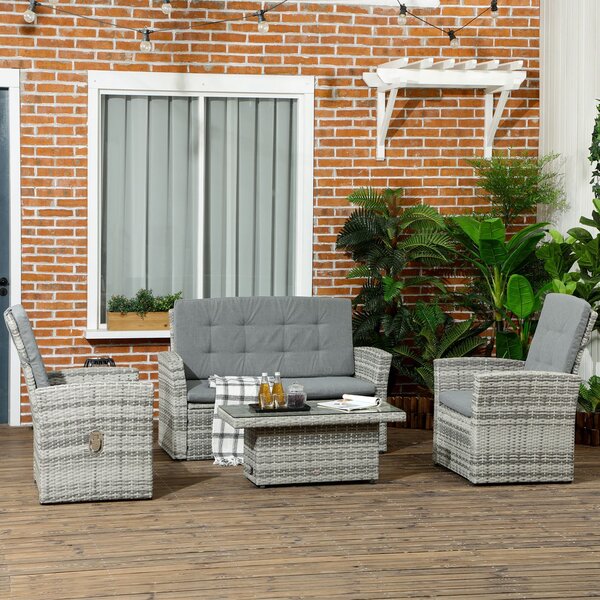 Set Salotto da Giardino Divano + 2 Poltrone + Tavolino in Rattan PE Grigio