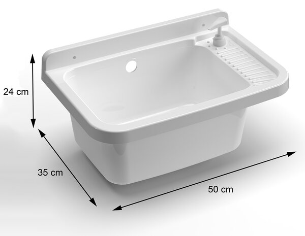 Lavatoio 50x35x24 cm Pilozzo a Parete con Dispenser in Resina Bianco