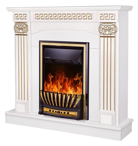 Camino Elettrico da Pavimento 102x110x30 cm Effetto Fiamma 2000W Calisto & Meridian Bianco