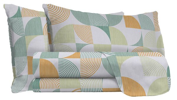 Set Lenzuola Matrimoniale con Stampa Sopra Sotto e Federe in Cotone Athena Giudi Verde