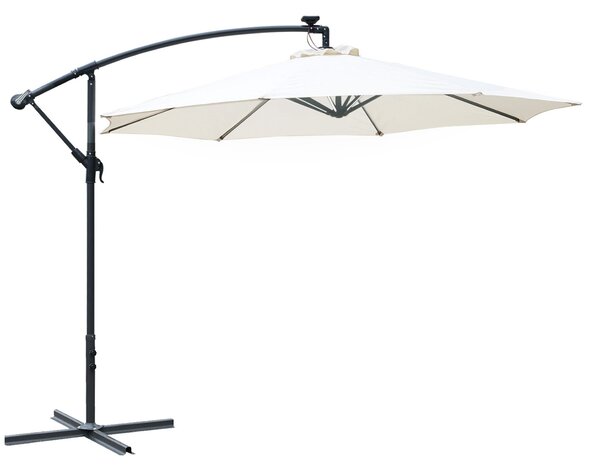 Ombrellone da Giardino Decentrato Ø2,95m con Led a Energia Solare Crema