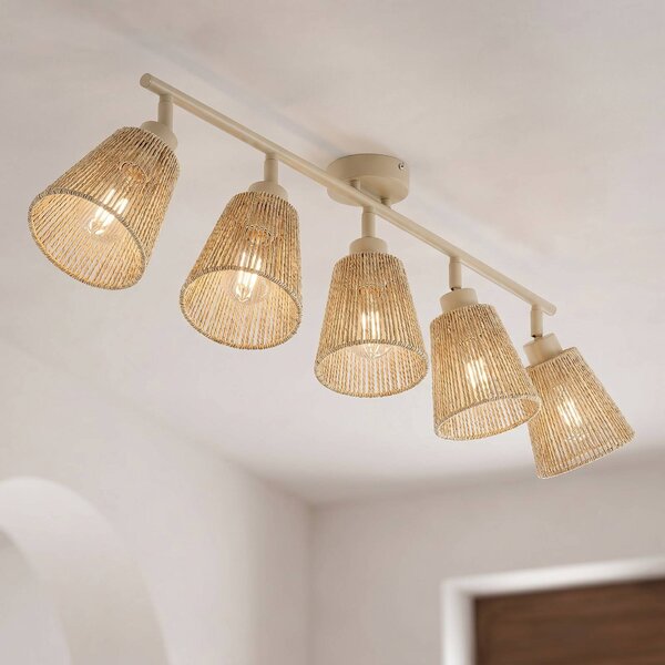 Lindby Faretto da soffitto Anuva, 86 cm, a 5 luci, beige, carta dimmerabile, Crema / Ambra, Soggiorno / Sala da pranzo, Carta / Lunolit / Lunopal, Campagna / Rustiche, Faretto