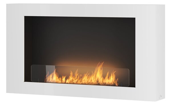 Camino a Bioetanolo da Parete 100x56 cm Murall 1000 Bianco con Vetro