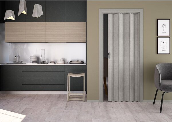 Porta a Soffietto da Interno 88,5x214 cm in PVC Florance Tessuto Grigio