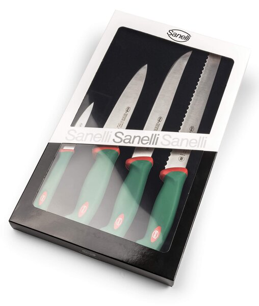 Set Coltelli da Cucina 4 Pezzi Manico Antiscivolo Sanelli Premana Verde/Rosso