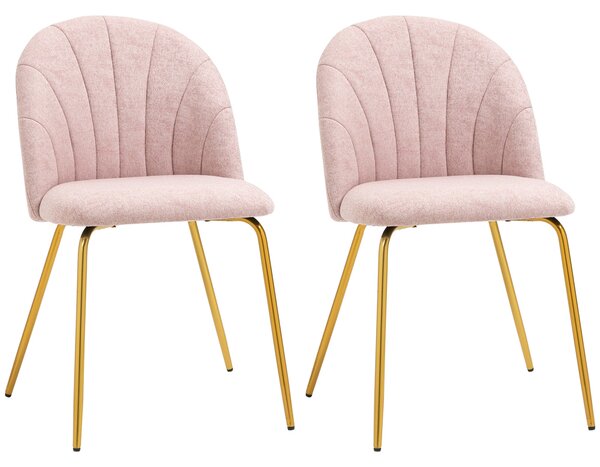 Set 2 Sedie Imbottite 55,5x59x81 cm in Tessuto Effetto Lino Rosa e Oro