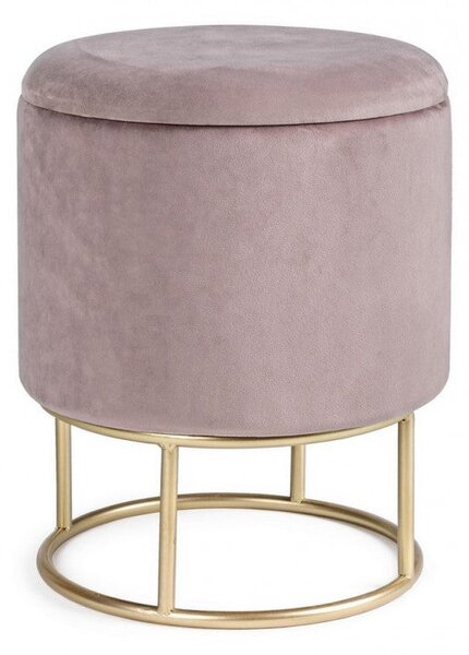 Sgabello Contenitore Polina Tondo Rosa Wild Imbottito in Tessuto effetto Velluto