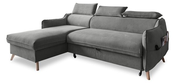 Divano letto angolare in velluto grigio chiaro (angolo sinistro) Sweet Harmony - Miuform