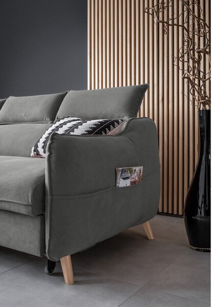 Divano letto angolare in velluto grigio chiaro (angolo sinistro) Sweet Harmony - Miuform