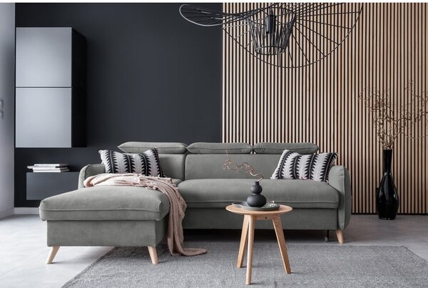 Divano letto angolare in velluto grigio chiaro (angolo sinistro) Sweet Harmony - Miuform