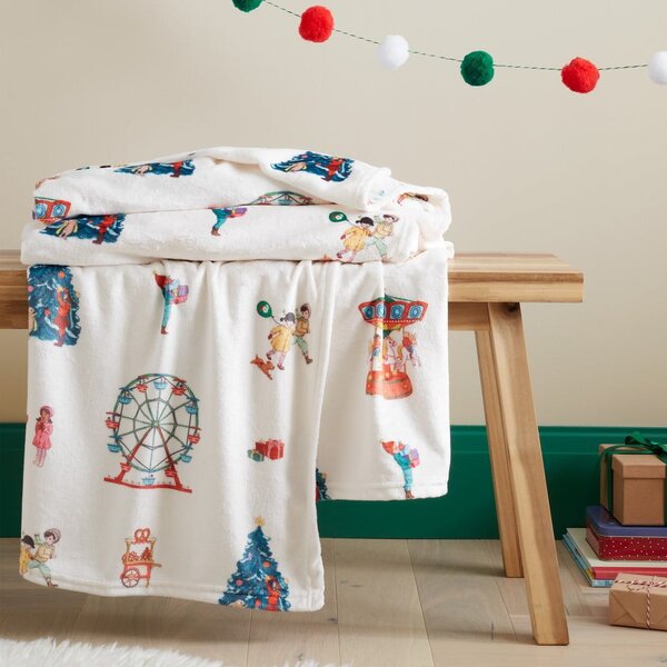 Coperta per bambini bianca in micropile 150x200 cm Christmas Fairground – Belle & Boo