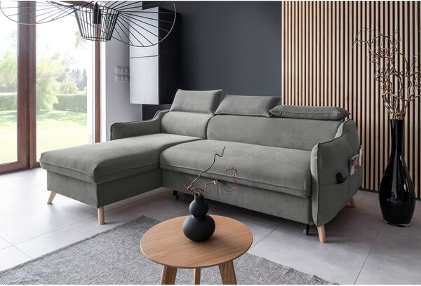 Divano letto angolare in velluto grigio chiaro (angolo sinistro) Sweet Harmony - Miuform