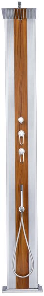 Doccia Solare Ibrida da Giardino 40L Miscelatore e Doccetta Lavapiedi Alluminio Metallizzato/Legno