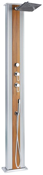 Doccia Solare Ibrida da Giardino 40L Miscelatore e Doccetta Lavapiedi Alluminio Metallizzato/Legno