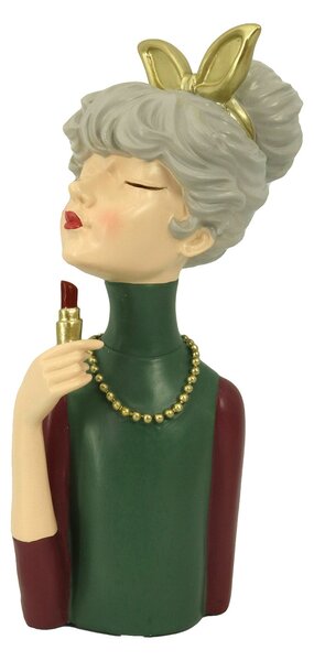 Statuina Donna in Resina con rossetto verde cm 16,5x12xh32