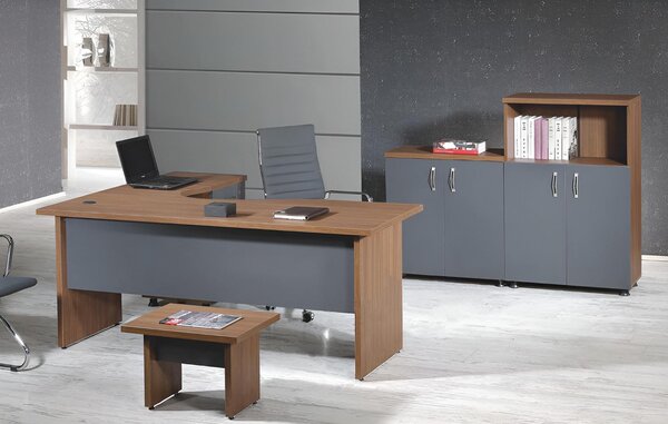 Set da ufficio Scrivania ad angolo Mobili da ufficio Armadio 4 pezzi Legno Grigio