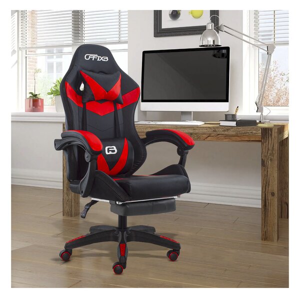 Sedia da Gaming Ergonomica 66x60x134 cm con Poggiapiedi in Similpelle Rosso