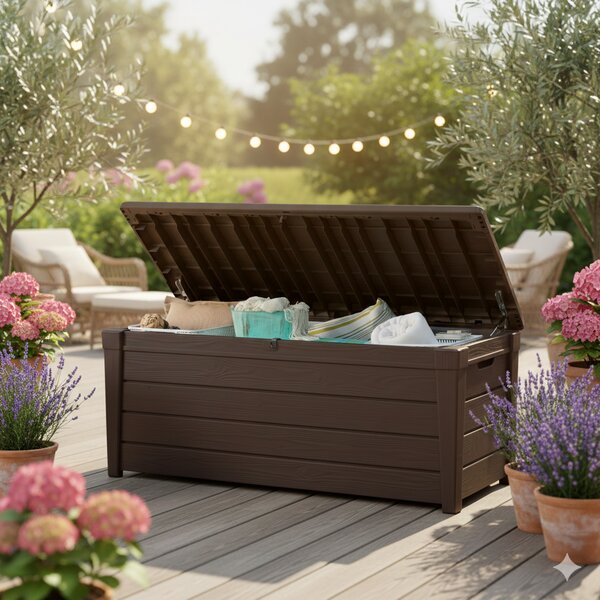 Baule Cassapanca da Esterno 145x60,3x69,7 cm in Resina Effetto Legno Keter Brightwood Marrone